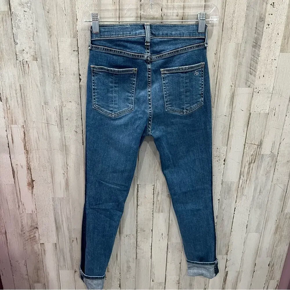 Rag & Bone High Rise Ankle Skinny Jeans Two Tone Denim Tuxedo Stripe